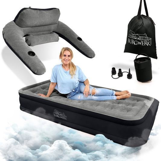 Luftbett für 1 Person [Praktisches 3 in 1 System] in Schwarz/Anthrazit