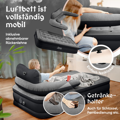 Luftbett für 1 Person [Praktisches 3 in 1 System] in Schwarz/Anthrazit