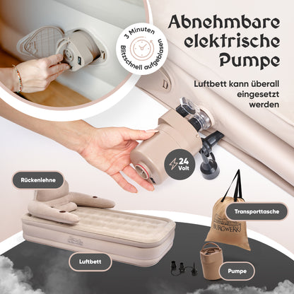 Luftbett für 1 Person [Praktisches 3 in 1 System] in Beige
