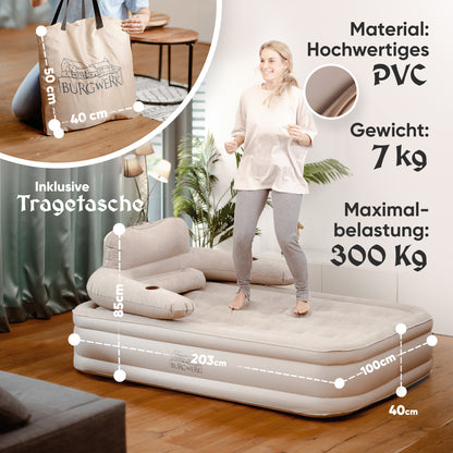 Luftbett für 1 Person [Praktisches 3 in 1 System] in Beige