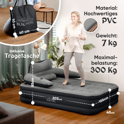 Luftbett für 1 Person [Praktisches 3 in 1 System] in Schwarz/Anthrazit