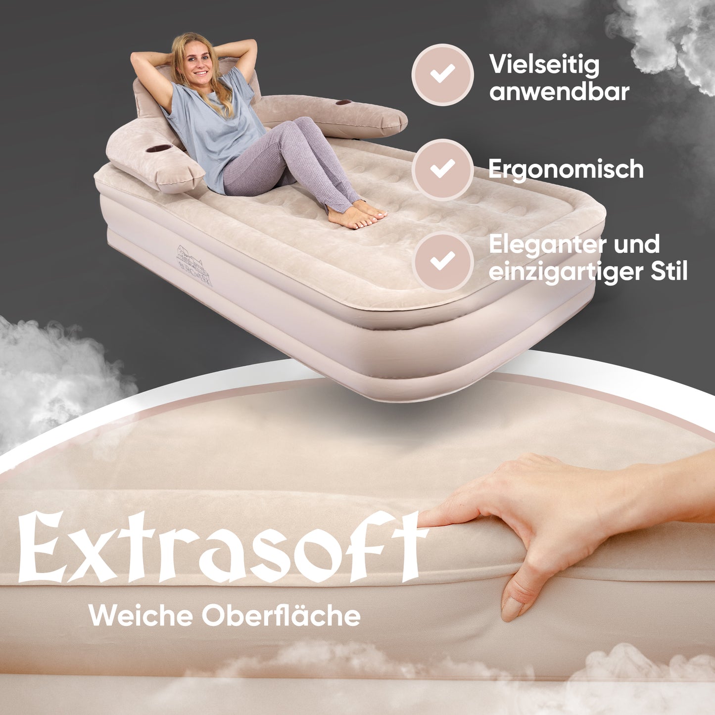 Luftbett für 1 Person [Praktisches 3 in 1 System] in Beige