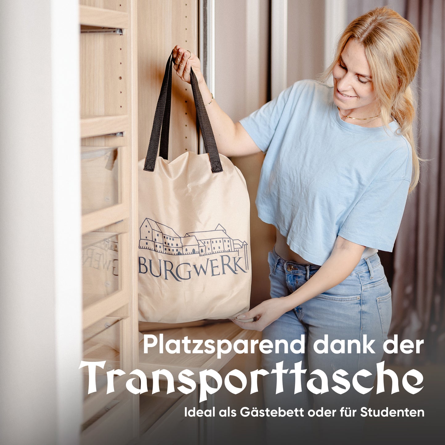 Luftbett für 1 Person [Praktisches 3 in 1 System] in Beige